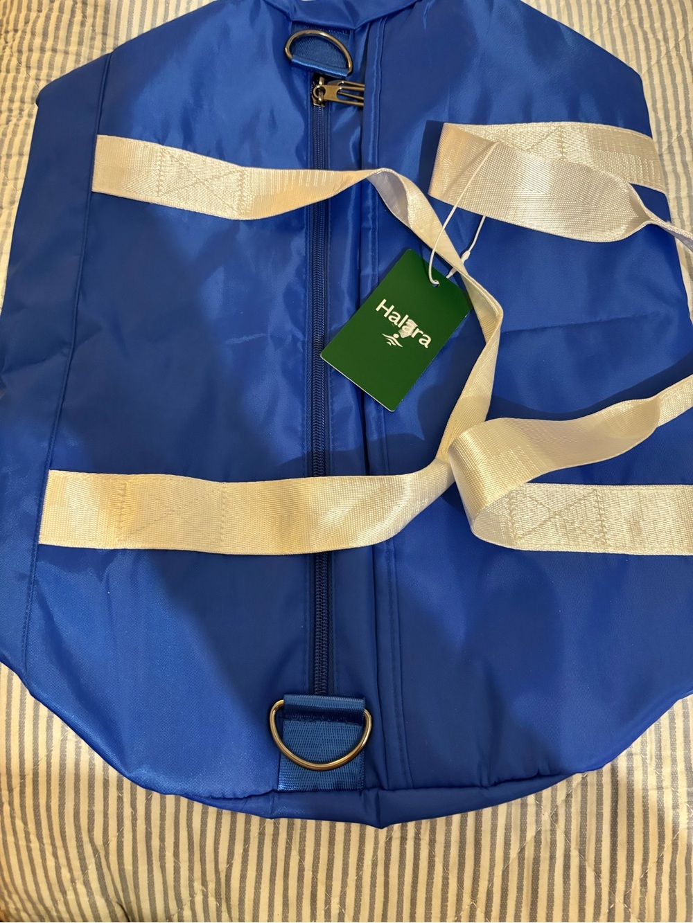 Blue HALARA Duffel Bag with White Straps